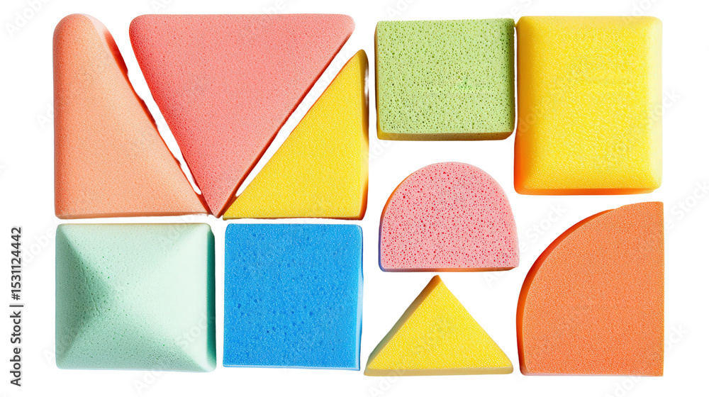 Fototapeta premium Foam geometric shape learning set, Transparent background, PNG file