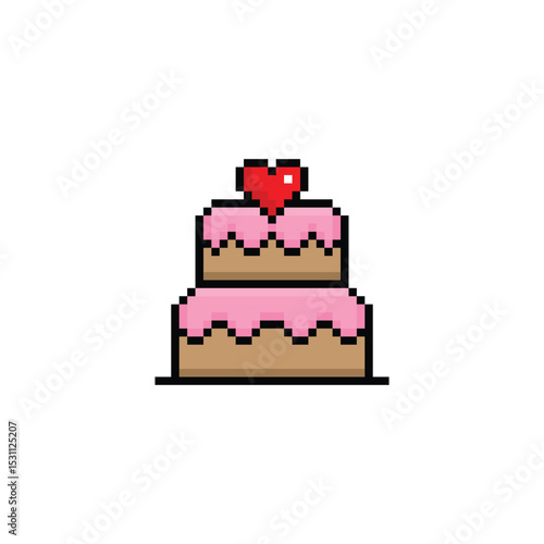 cake icon 8 bit, pixel art  dessert birthday cake icon  game  logo.