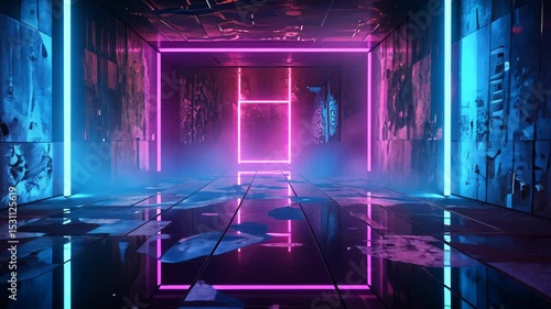 Neon Lit Room with Mirror