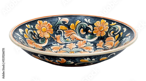 Hand-painted Italian Renaissance pottery plate, Transparent background, PNG file