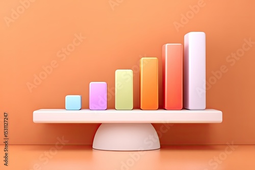 Colorful bar graph on a balance scale