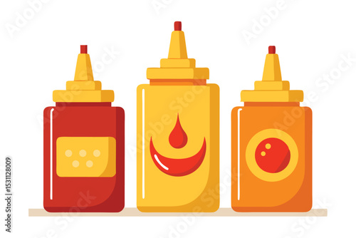 Isolated 3D vector illustration of ketchup and mustard bottles in a white container