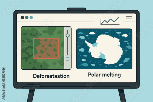 Interactive Whiteboard Display. Vector illustration of interactive whiteboard displaying real-time satellite images of