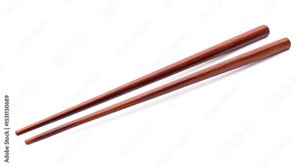 A pair of polished wooden chopsticks isolated on a white background. A pair of polished wooden chopsticks isolated on a white background.