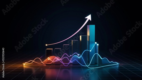 Neon glowing bar graph showing business growth