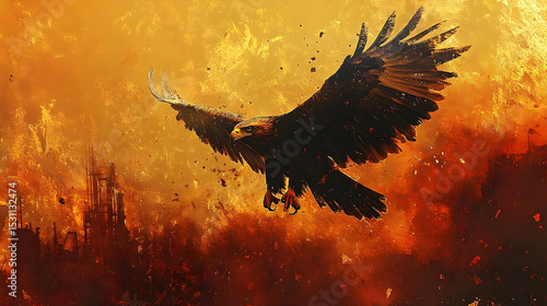 Wallpaper Mural Powerful eagle soars above a fiery cityscape. Torontodigital.ca