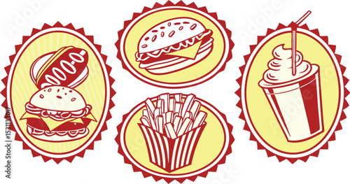 Retro Diner Food Icons Burgers Fries Milkshake Design Elements
