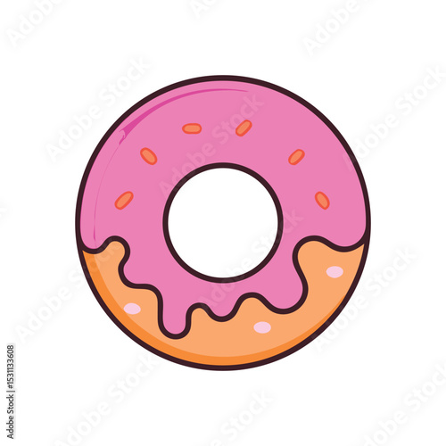 Cute cartoon donut with pink icing and sprinkles