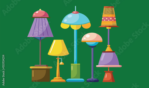 Collection of colorful cartoon lamps and floor lamps