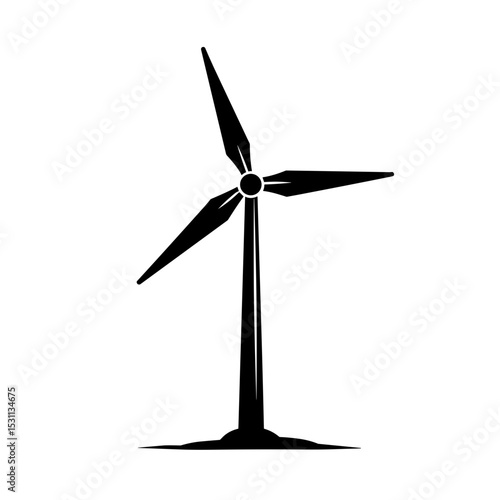 Wind turbine icon in clean silhouette style. Concept of renewable wind power and sustainability