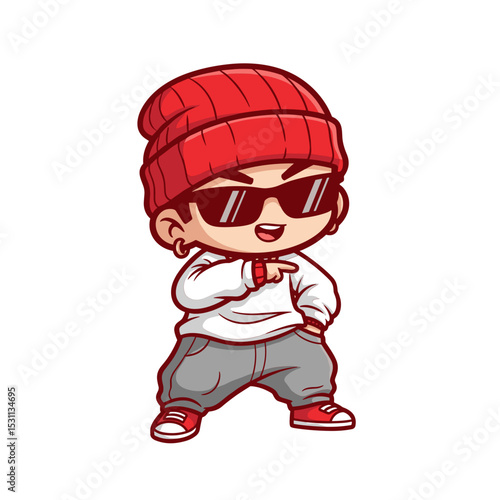 Cool Cartoon Boy in Red Beanie and Sunglasses