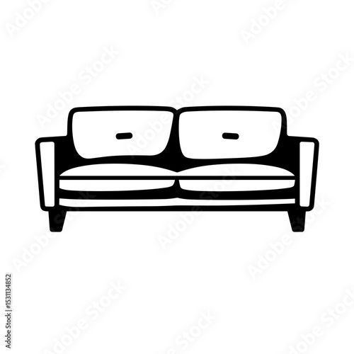 Modern two-seater sofa with bold backrest. Concept of contemporary living and home furnishing