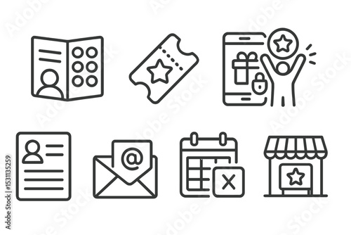 Lottery Icons Collection. Line style icons of lottery: lottery guide icon, special edition ticket, digital prize unlock, winning