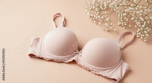 Delicate BlushColored Bra with Lace Detail and Babys Breath
