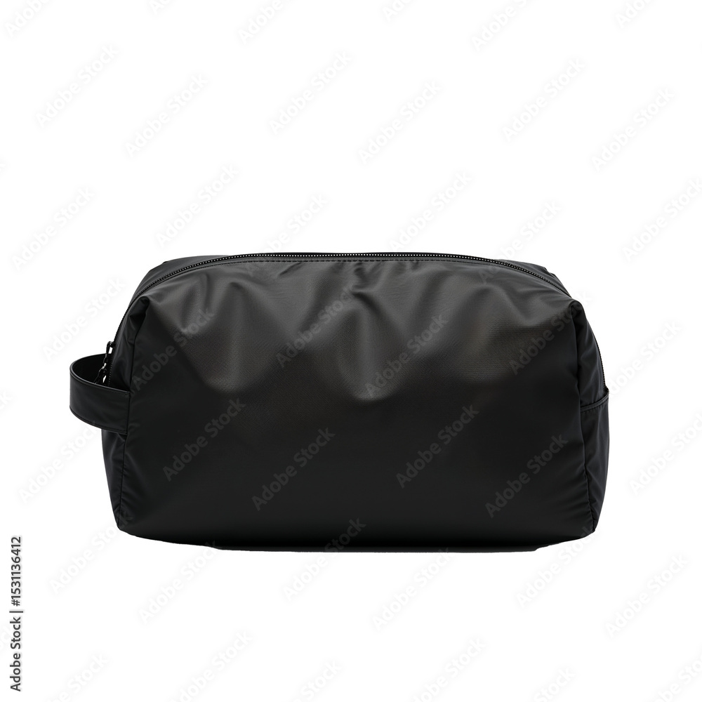 Naklejka premium Black Toiletry Bag, Minimalist, Travel Accessory, Isolated on Transparent Background 