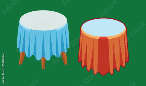 Two round tables with different colored tablecloths