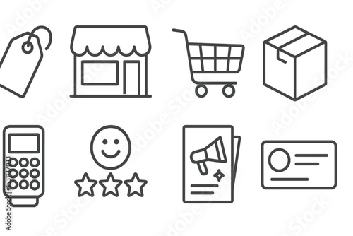Handmade Business Icons. Line style icons of handmade business: price tag, shop window, shopping cart, delivery box, payment