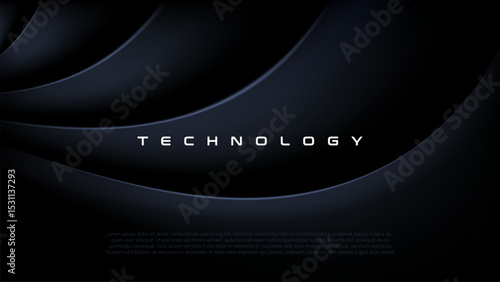 Abstract futuristic dark black background with waved design. Realistic 3d wallpaper with luxury flowing lines. Technology futuristic circuit board blue background, Cyber science tech layout design