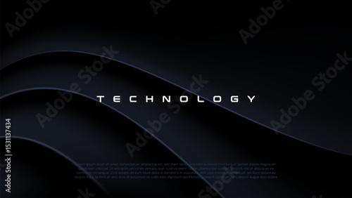 Abstract futuristic dark black background with waved design. Realistic 3d wallpaper with luxury flowing lines. Technology futuristic circuit board blue background, Cyber science tech layout design