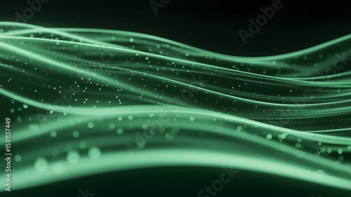 realistic glowing flow of green light, realistic glowing flow of green light, realistic glowing flow of green light in slow motion over dark background