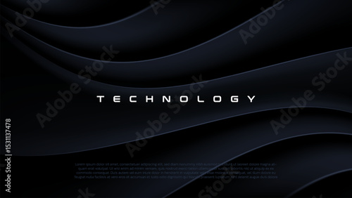 Abstract futuristic dark black background with waved design. Realistic 3d wallpaper with luxury flowing lines. Technology futuristic circuit board blue background, Cyber science tech layout design