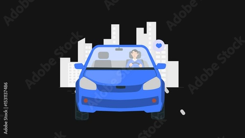 High Quality 4K 2D Cartoon Animation of Happy Rideshare Driver Proud and Satisfied with Service – Gig Economy, Urban Mobility, and Positive Work Experience with Transparent Background