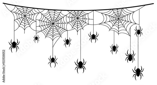 Black Spiders and Webs Hanging for Halloween Decoration