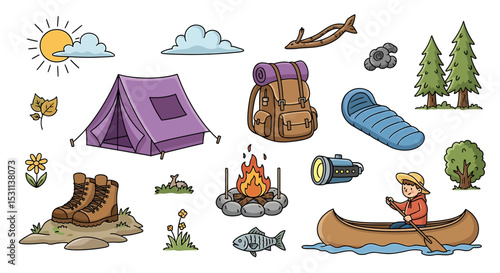 Camping Adventure: Illustrated Equipment and Activities