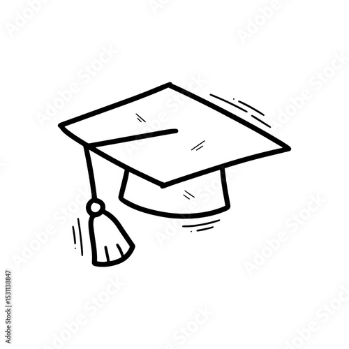 Hand Drawn Graduation Cap Illustration. Doodle Vector. Isolated on White Background - EPS 10 Vector