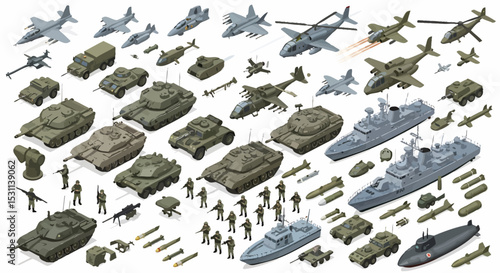 Comprehensive Military Equipment Collection in Isometric View