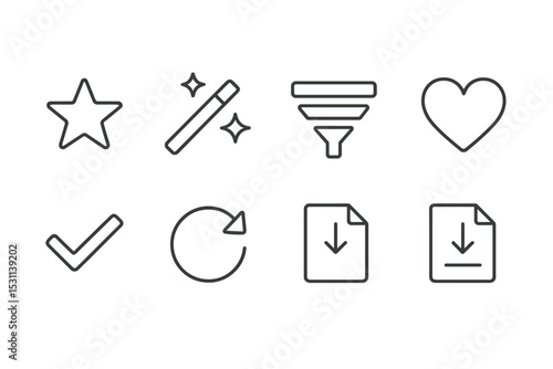 Line Style Icons. Line style icons for presets and filters: star, magic wand, filter list, favorite, apply, reset, save preset,