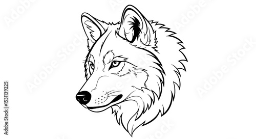 Detailed Line Art Illustration of a Wolf Head Profile
