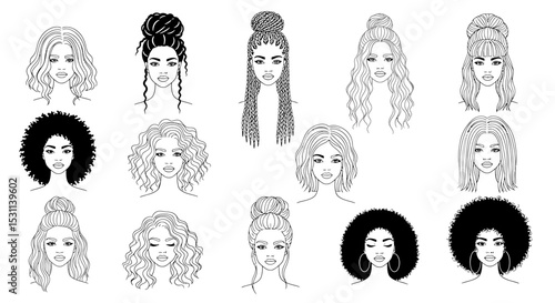 Diverse Female Portraits with Varied Hairstyles