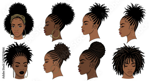 Diverse Illustrations of Black Women Showcasing Various Hairstyles