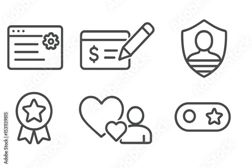 Personalization Icon Set. Line style icons of personalization: subscription plan setting, billing info customization, pricing
