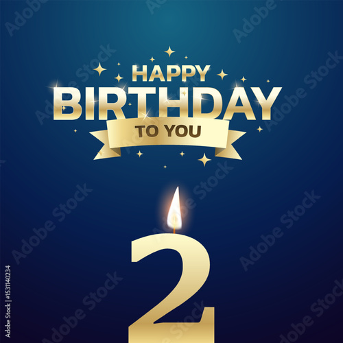 2nd Birthday vector background design. Happy birthday to you text with 2 age candle and decoration element for birth day celebration greeting card design. Vector illustration.