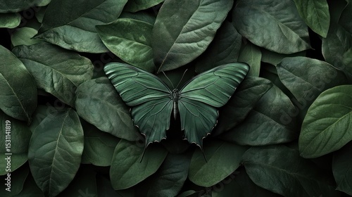 Emerald Butterfly Amidst Lush Foliage: A Symphony of Green