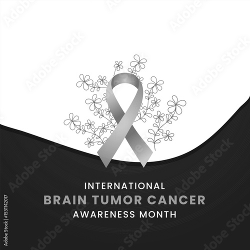 Brain Tumor Cancer awareness month background design with Grey silk ribbon.
