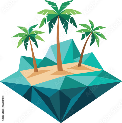 Geometric island with palm trees