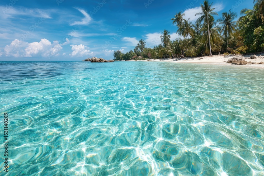 Fototapeta premium Pristine beach scene with clear turquoise water