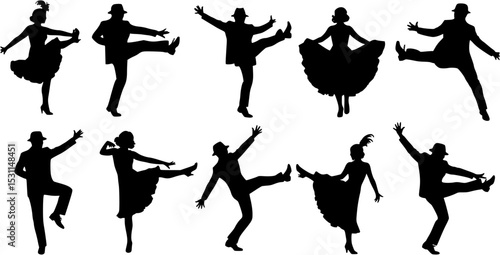Line of legs dancing the Charleston silhouette. vector set
