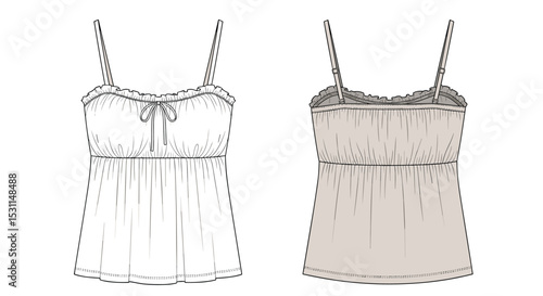 Light and Airy Cotton Camisole with Tie Front Design and Delicate Gathered Details