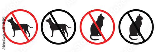 No Pets Allowed Sign Icon – Flat and Line Style Vector Illustration for Public Spaces and Notices