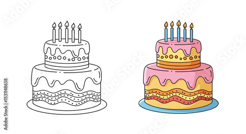 A Sweet and Delicious Two Tier Cake with Candles Ready for a Party