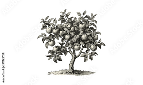 Apple Tree Illustration, Fruit Artwork, Apple Orchard Design, Green Leaves, Natural Environment, Fresh Fruits, Spring Season, Garden Vector, Organic Illustration, Rural Art.