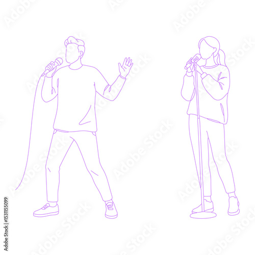 person singing pose lineart illustration