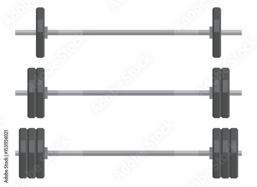 Vector graphic illustrates three barbells, each with increasing weight, symbolizing progressive strength training.