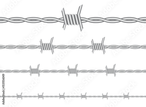A stark reminder of boundaries and control, this image showcases the sharp metallic precision of a barbed wire fence on plain white background.