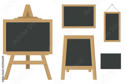 Collection of blackboard illustrations featuring various sizes, orientations, and display styles for presentations and information boards.