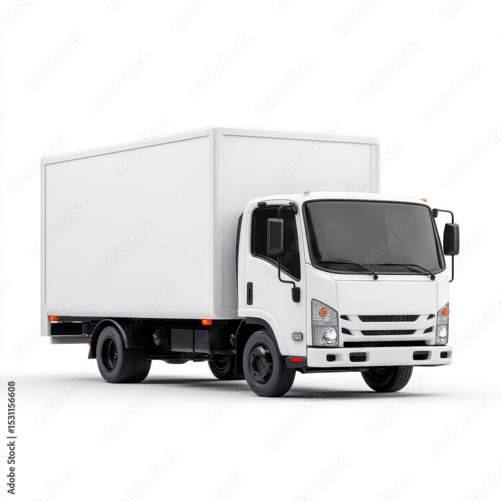 White delivery truck with large cargo box plain background suitable for transportation and logistics clean and modern design White delivery truck with large cargo box plain background suitable for transportation and logistics clean and modern design